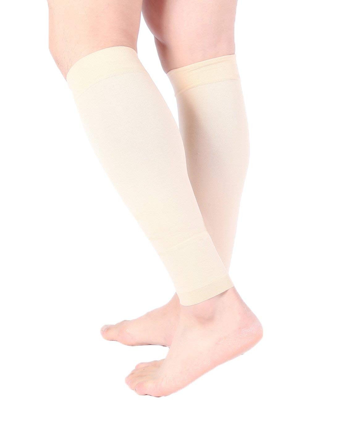 Doc Miller Calf Compression Sleeve 1 Pair 15-20 mmHg Firm Large, Pale Skin
