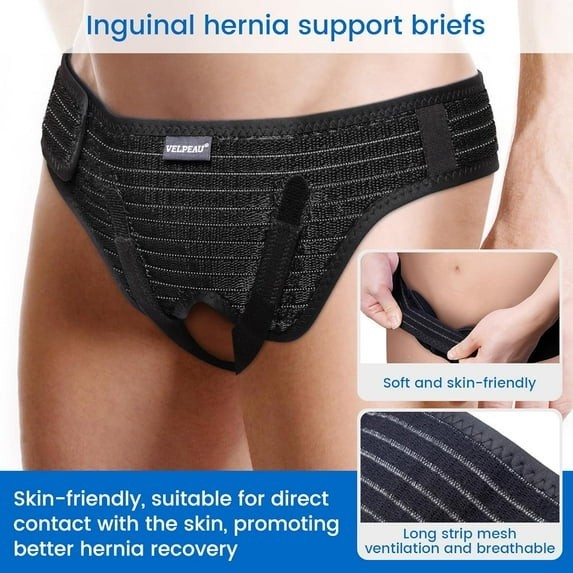 VELPEAU Inguinal Hernia Belts Bilateral/Double Inguinal- Black, M (Hip 35″-42″)