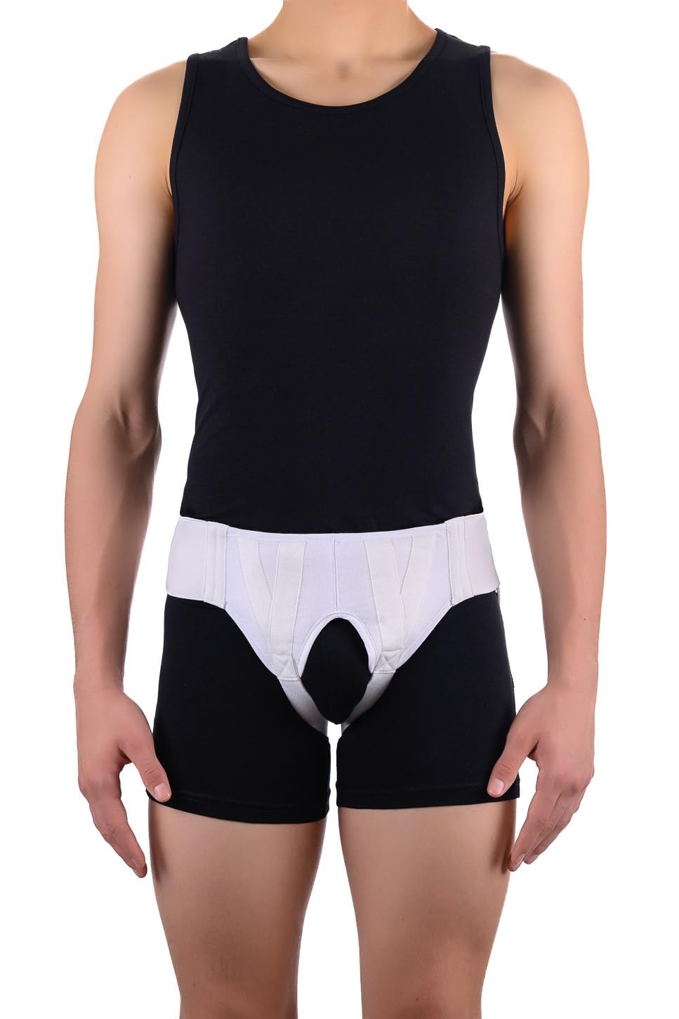 FlexaMed Double Inguinal Hernia Truss Belt with Support Pads, White, XL