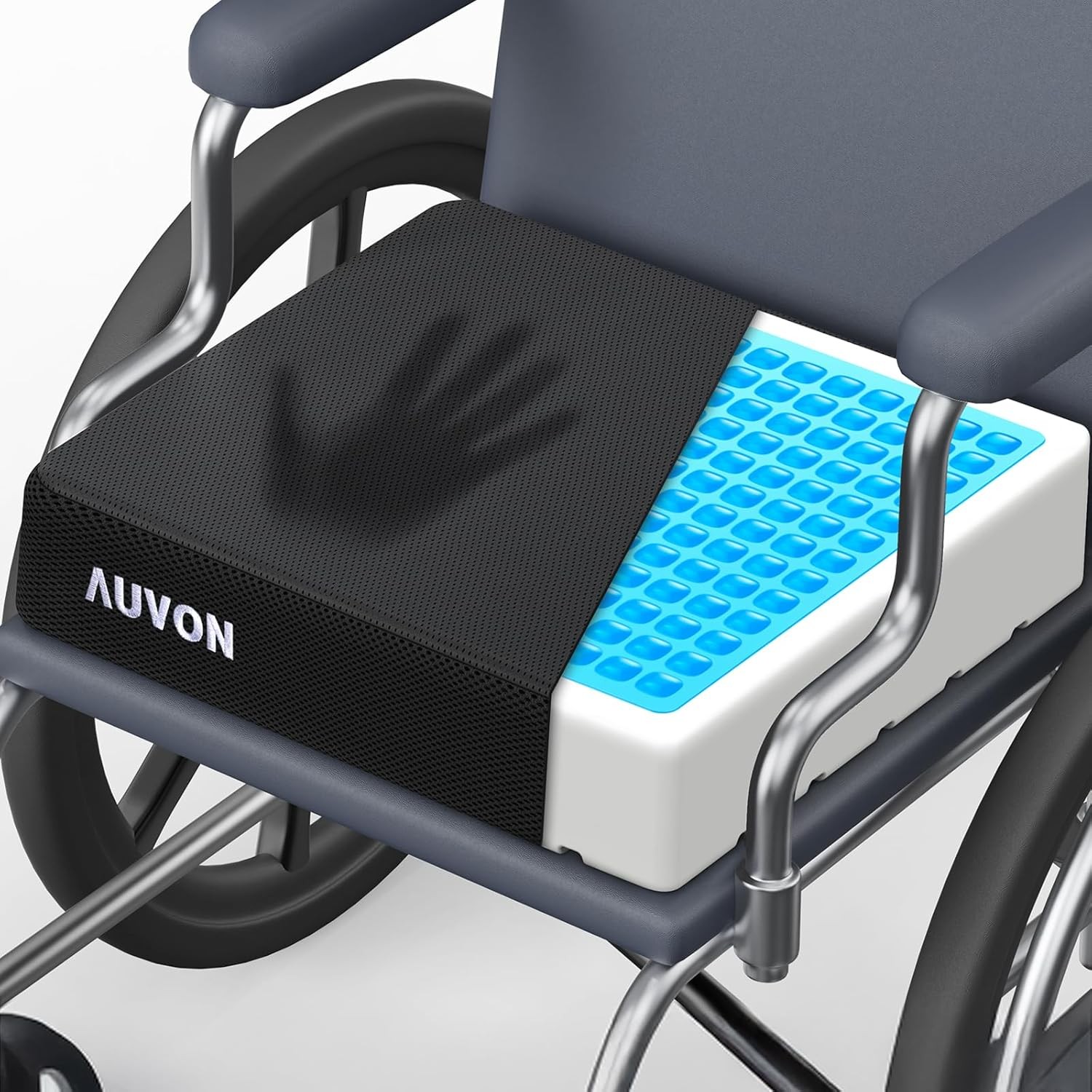 AUVON Cooling Gel Wheelchair Seat Cushion for Sciatica, Back, X-Large, Black