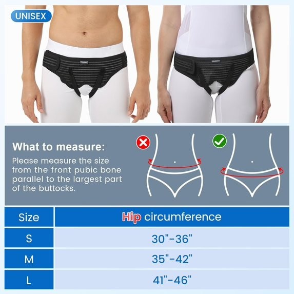 VELPEAU Inguinal Hernia Belts Bilateral/Double Inguinal- Black, M (Hip 35″-42″)