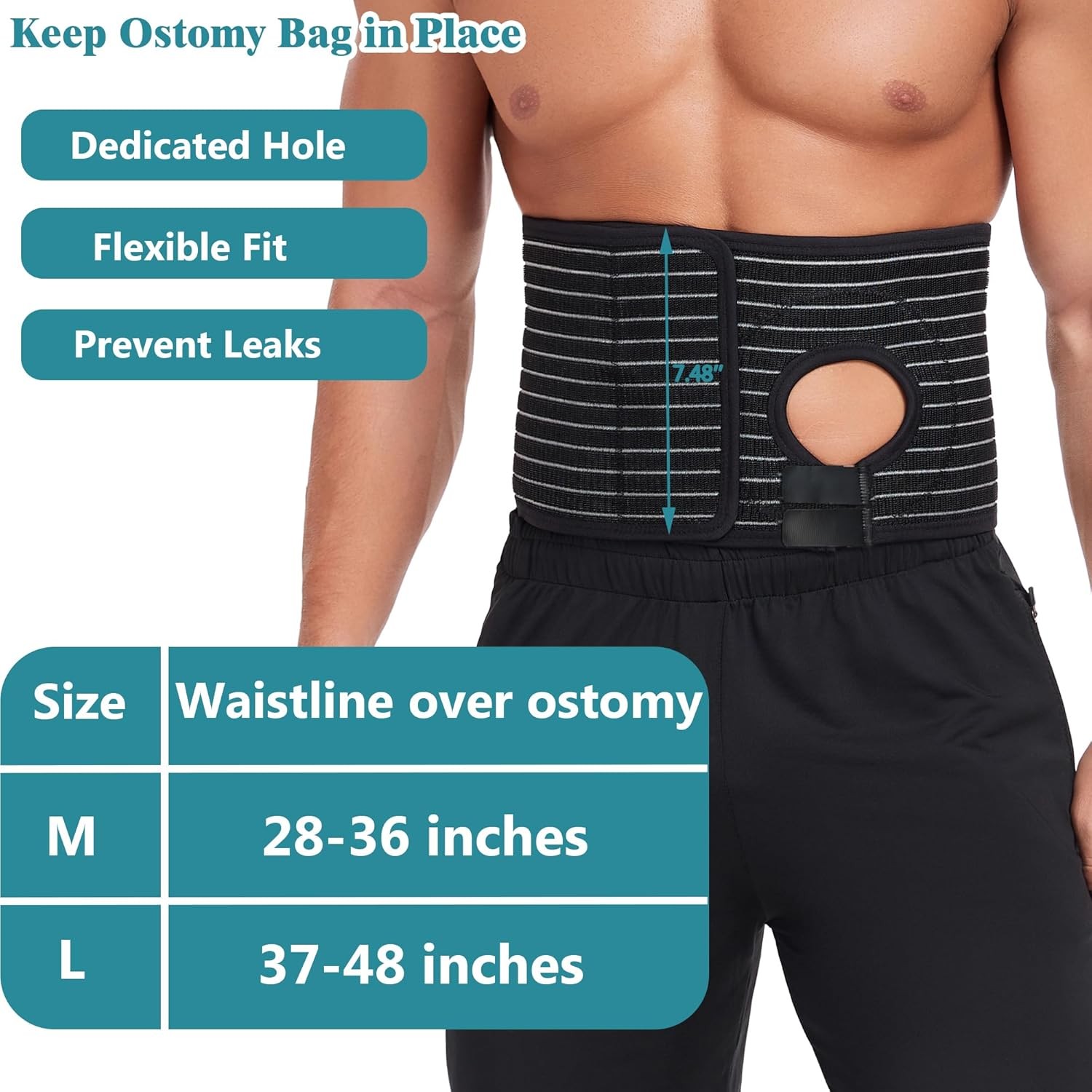 Ostomy Hernia Belt with Stoma Opening, Adjustable Ostomy Support Belt for Men &