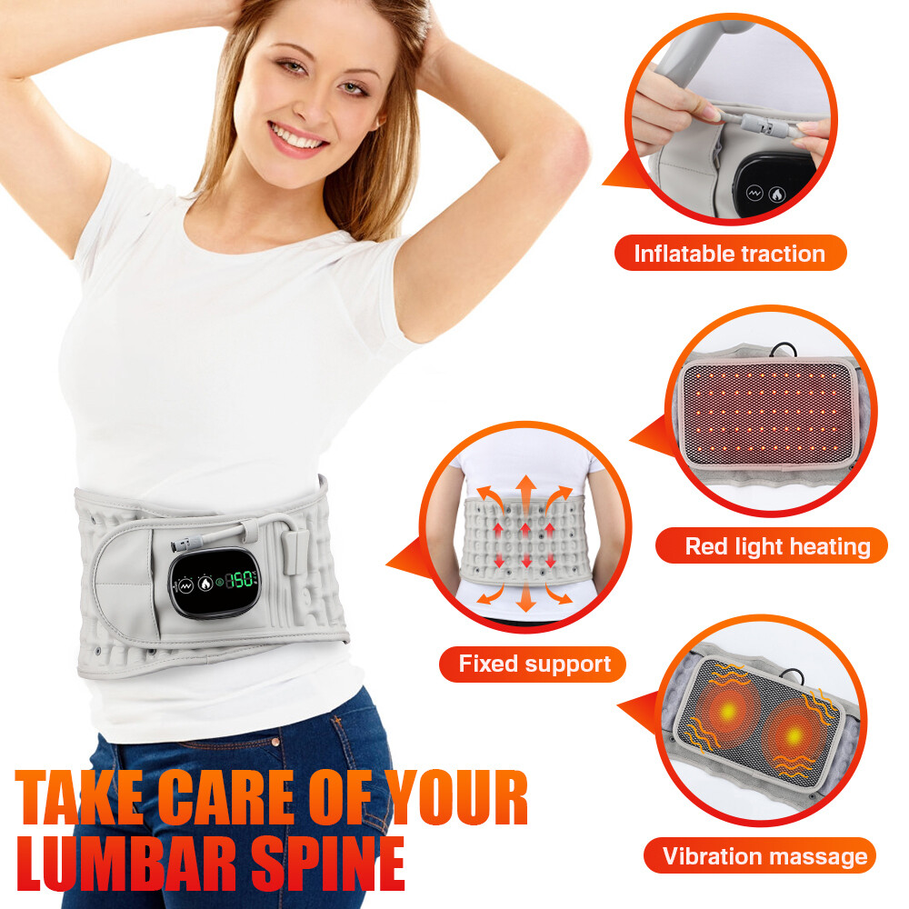 Inflatable Decompression Lower Back Belt Lumbar Support Heated Vibration Massage