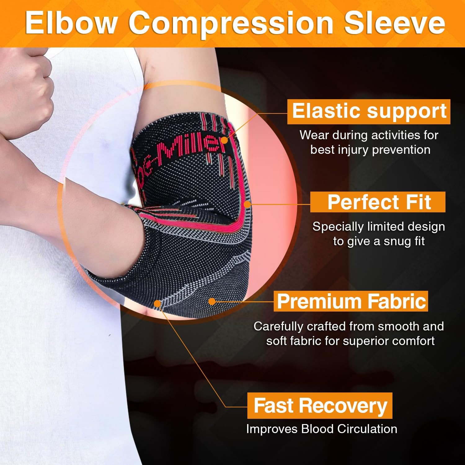 Doc Miller Elbow Compression Brace Sleeve Arm & Elbow Support Pain Relief, Pink