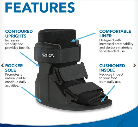 United Ortho Short Cam Walker Fracture Boot ankle stabilizer Black Large NEW