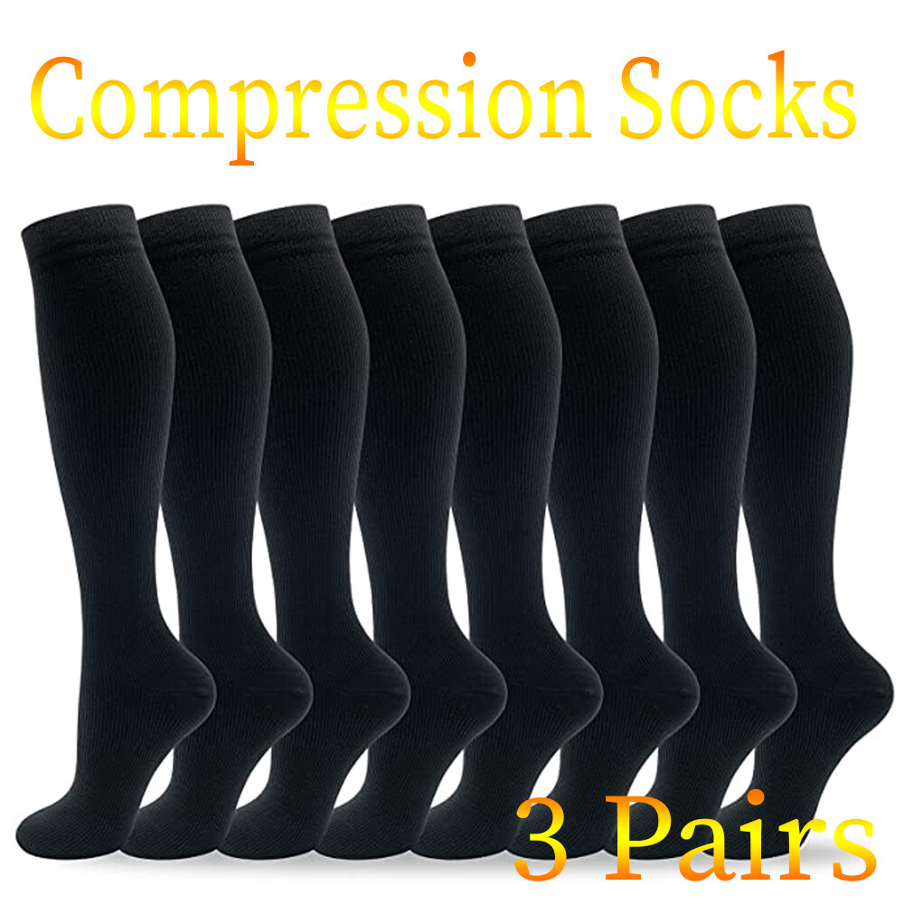 3 Pack Cotton Compression Socks (15-20mmHg) Moisture Wicking Support Stockings