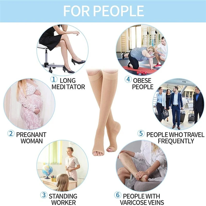 1 Pair S-XXL Compression Socks Medical Toeless Support Hose for Women