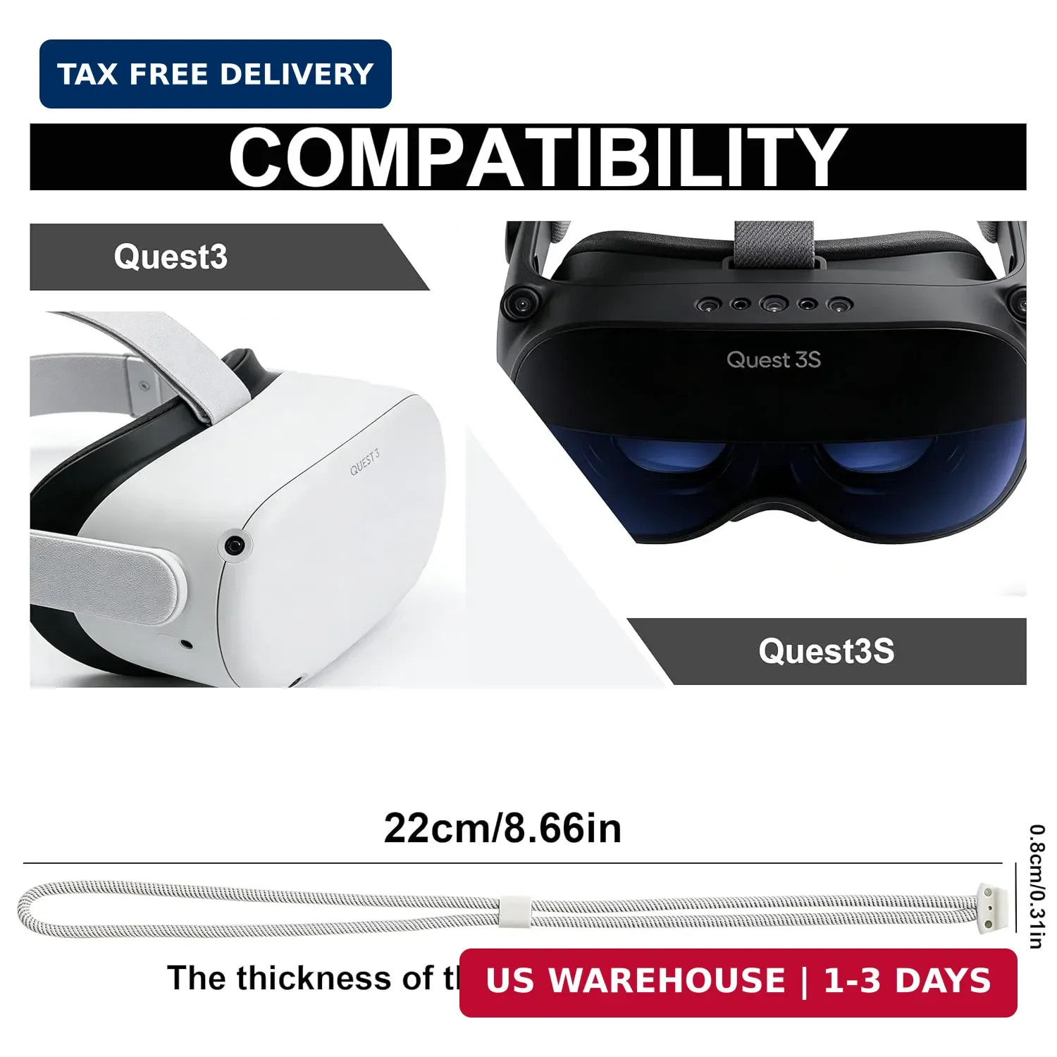 Costyleen 2 Pack Meta Quest 3/3S Adjustable Wrist Straps – Durable Secure Contro