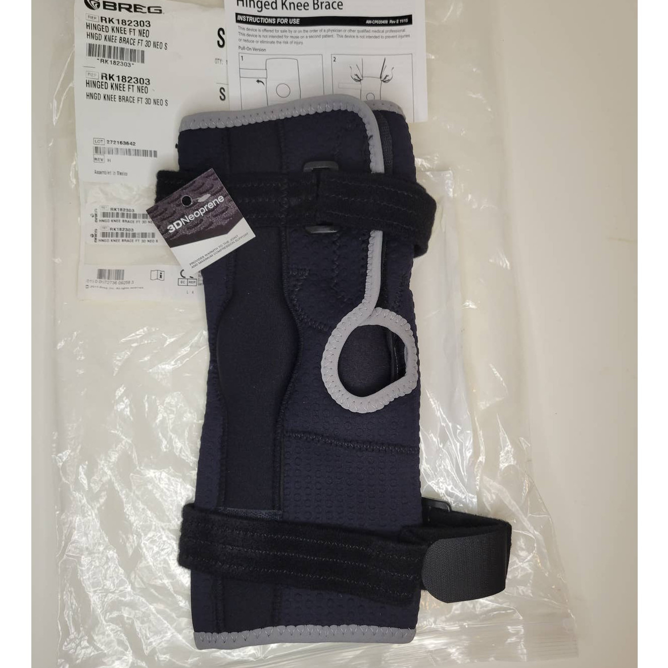 NWT Breg Hinged Knee Brace Front Thigh 3D Neoprene Small RK182303