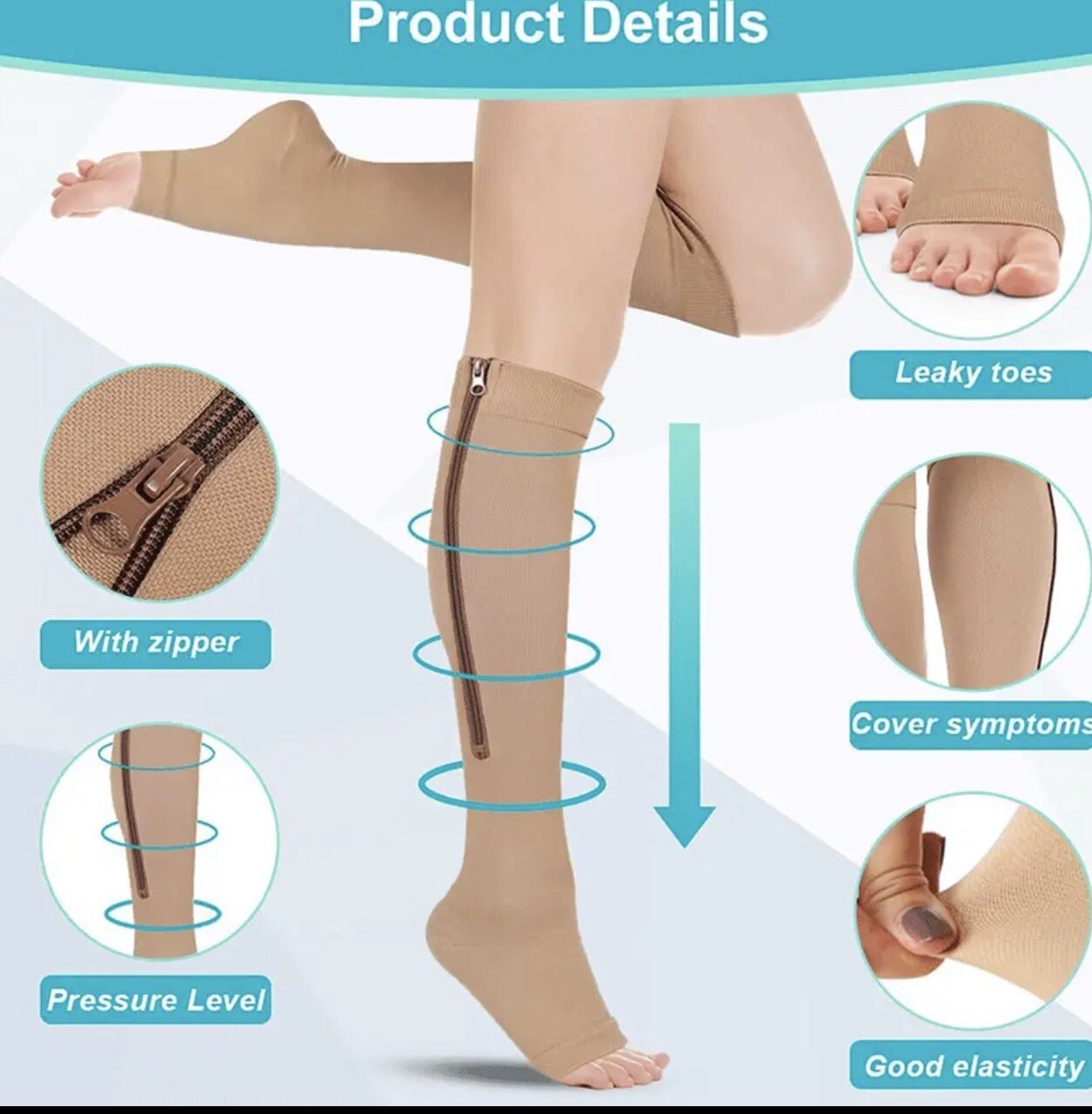 New Compression Socks OPEN TOE Knee High Leg Support Stockings (S-XXL)