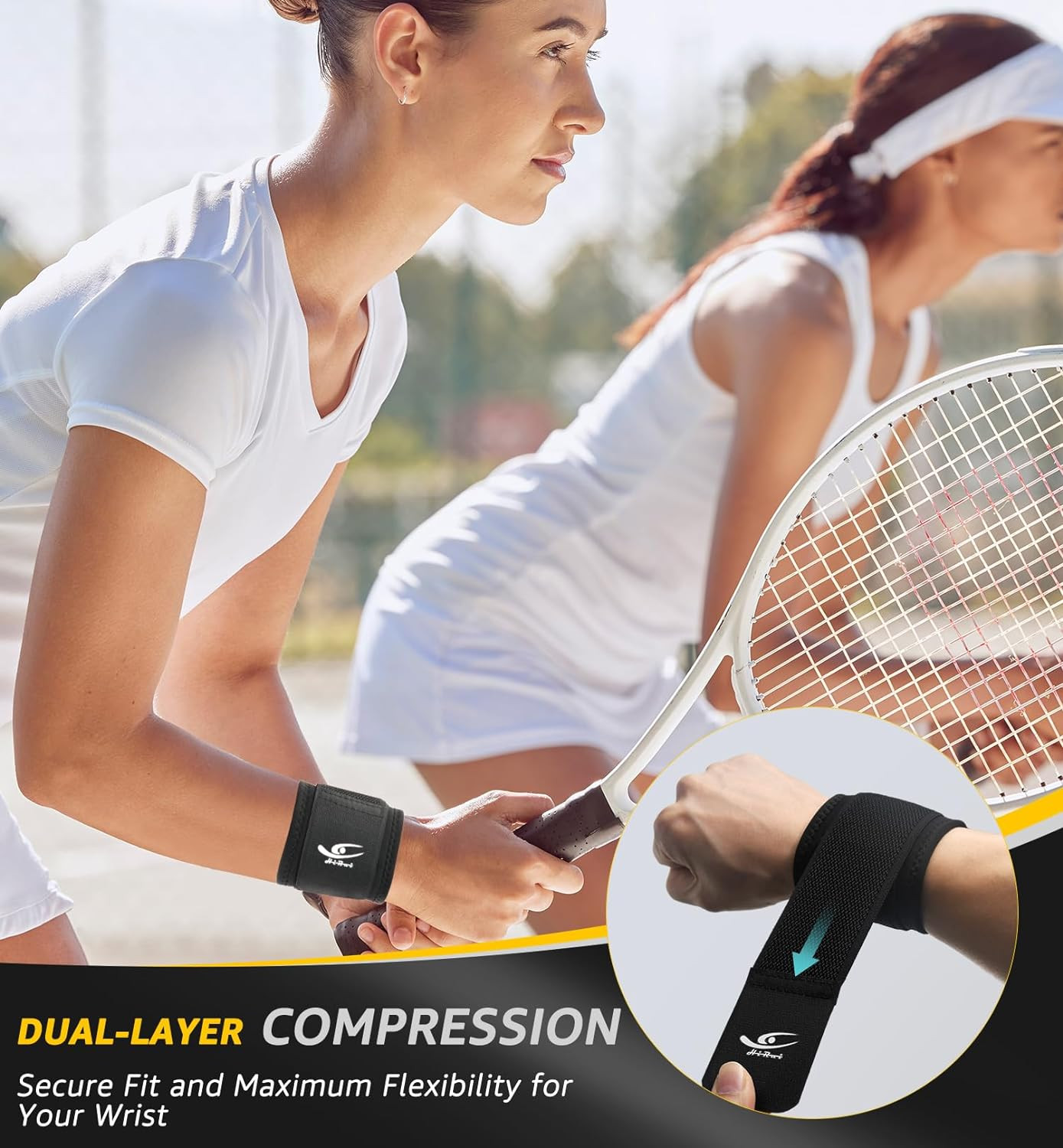 HiRui 2 PACK Wrist Compression Strap and Brace 2 Count (Pack of 1)