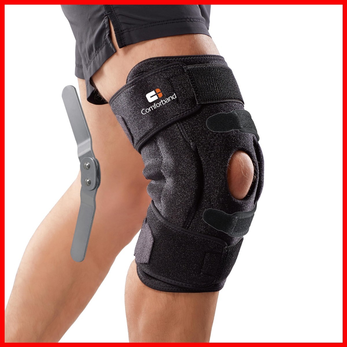 Comforband Adjustable Hinged Knee Brace Dual Side Hinges (Black, L/XL)