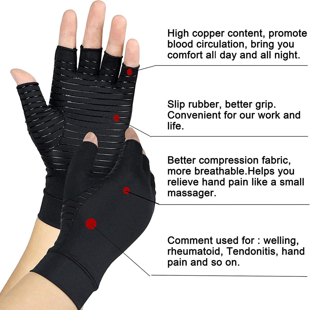Copper Compression Arthritis Gloves Hand Support Joint Pain Relief Pair Gloves