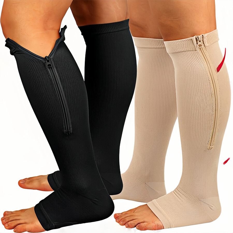 3 Pares 20-30 mmHg Cremallera Calcetines de compresión para las venas varicosas