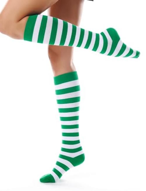 Women’s Knee High Socks Outdoor Sport One Size 1 Pack Green White Stripes