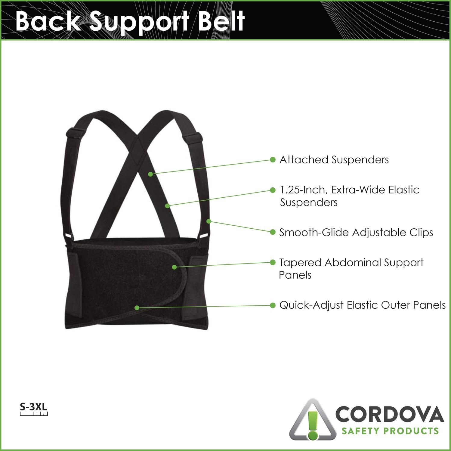 Large Adjustable Back Support Belt with Suspenders for Lower Back Pain Relief