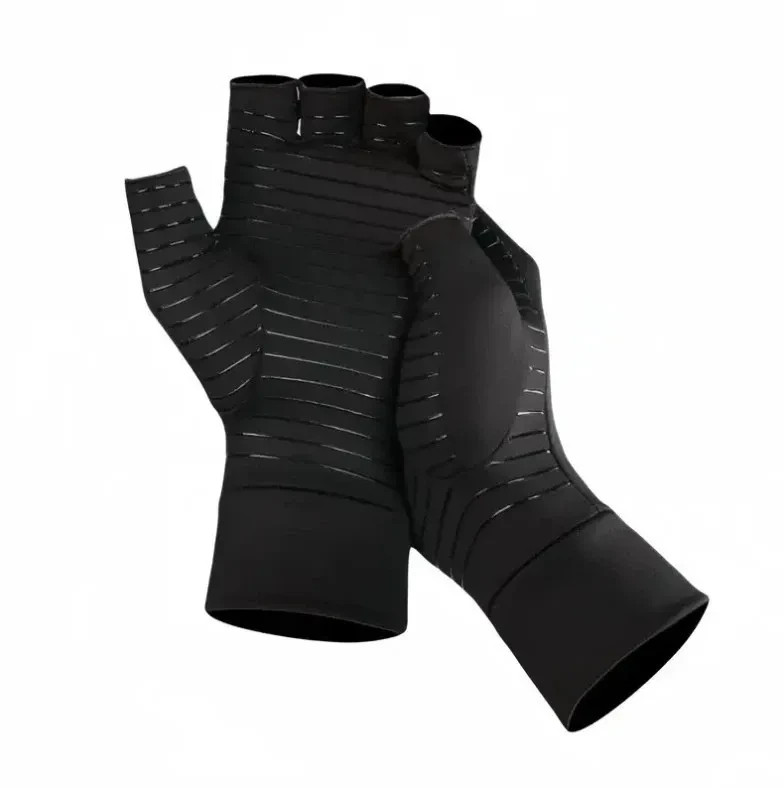 Copper Compression Gloves Anti Arthritis Fingerless Hand Support Pain Relief US