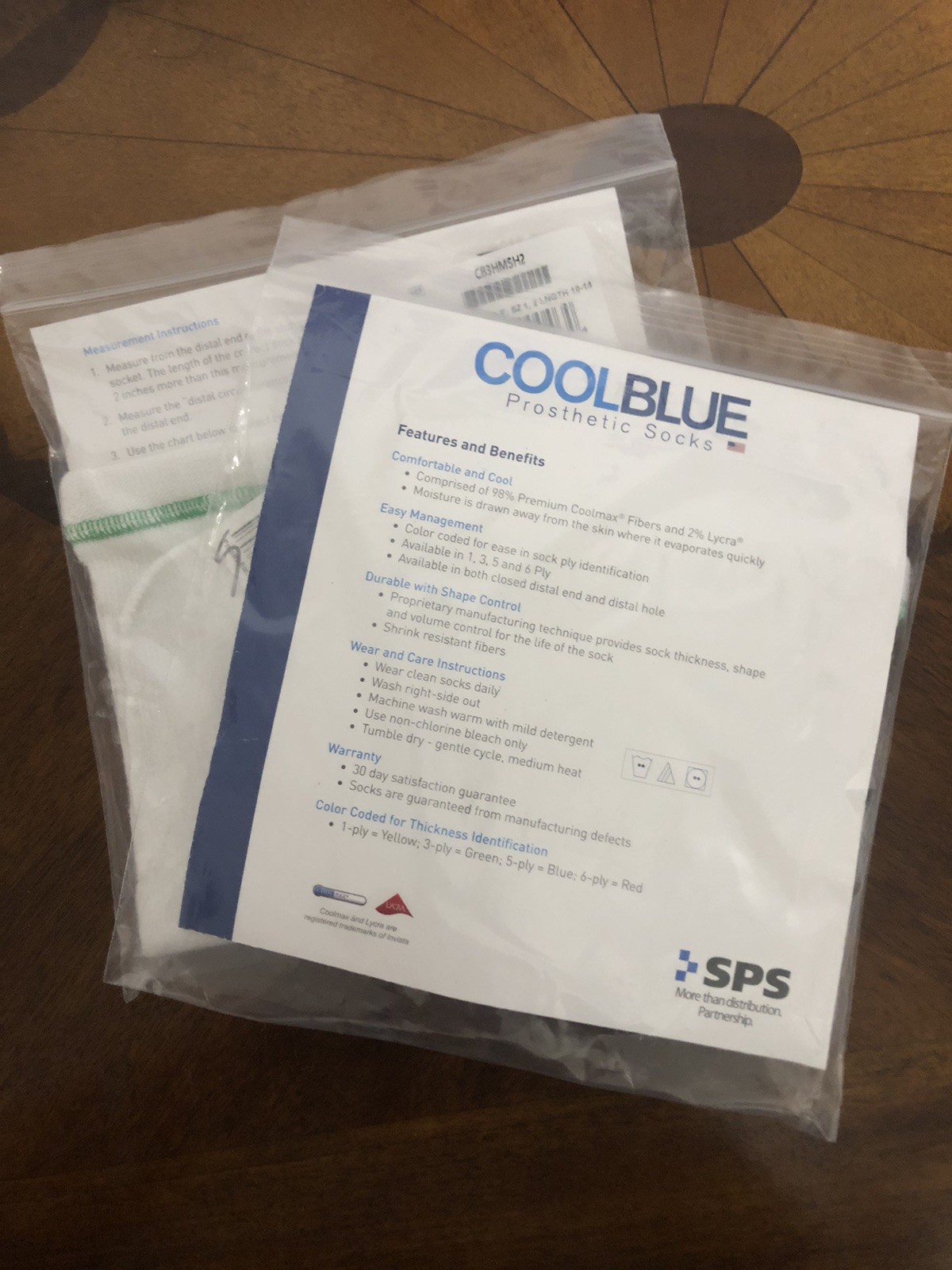 Lot Of 2 Cool Blue 3 Ply Prosthetic Sock Size 1, 2 Length 10-14 Green Stitch