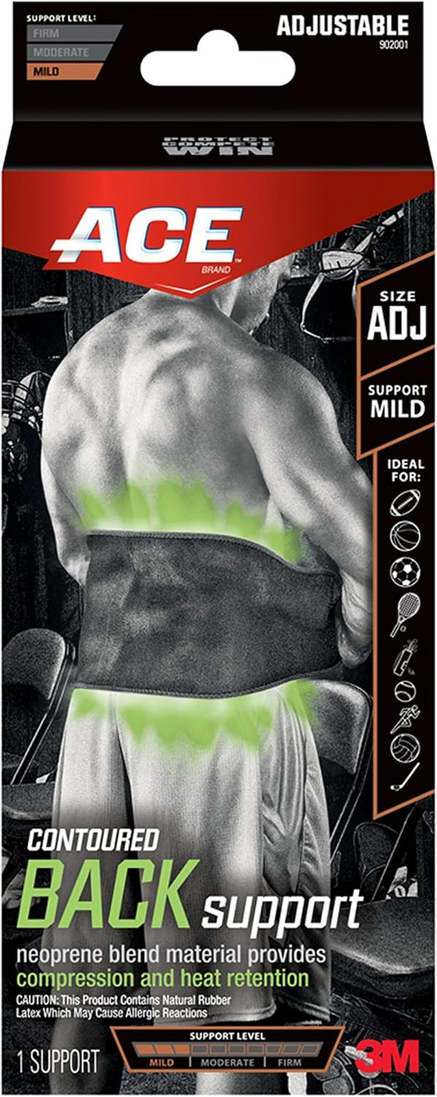Ace Adjustable Contoured Back Support, 0.50 Pound