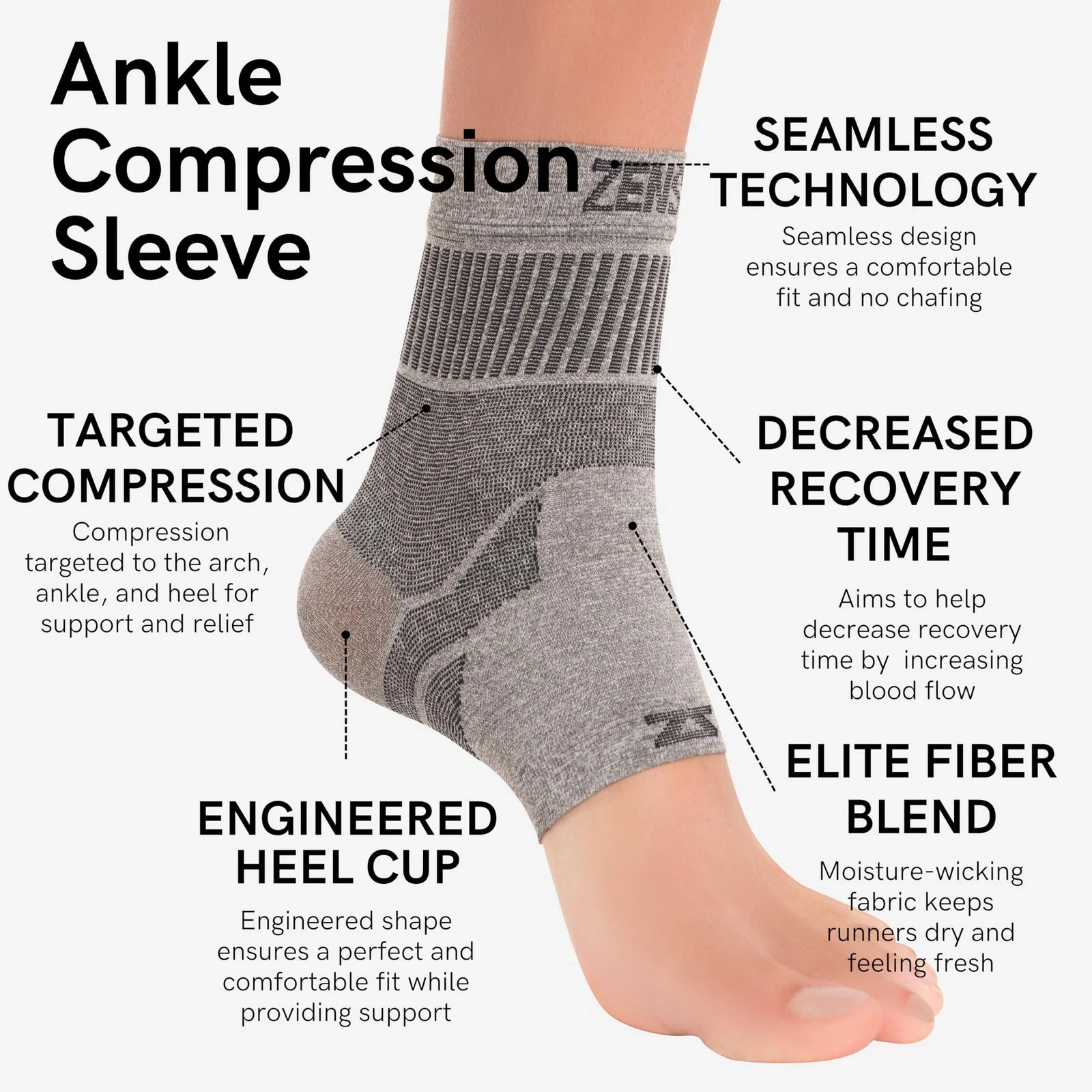 Zensah UNISEX SINGLE Ankle Support Compression Ankle Sleeve
