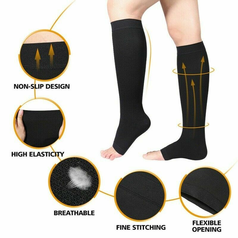 Vital Socks, Zipper Compression Stockings, Flight Socks, Zip Closure, Open Toe