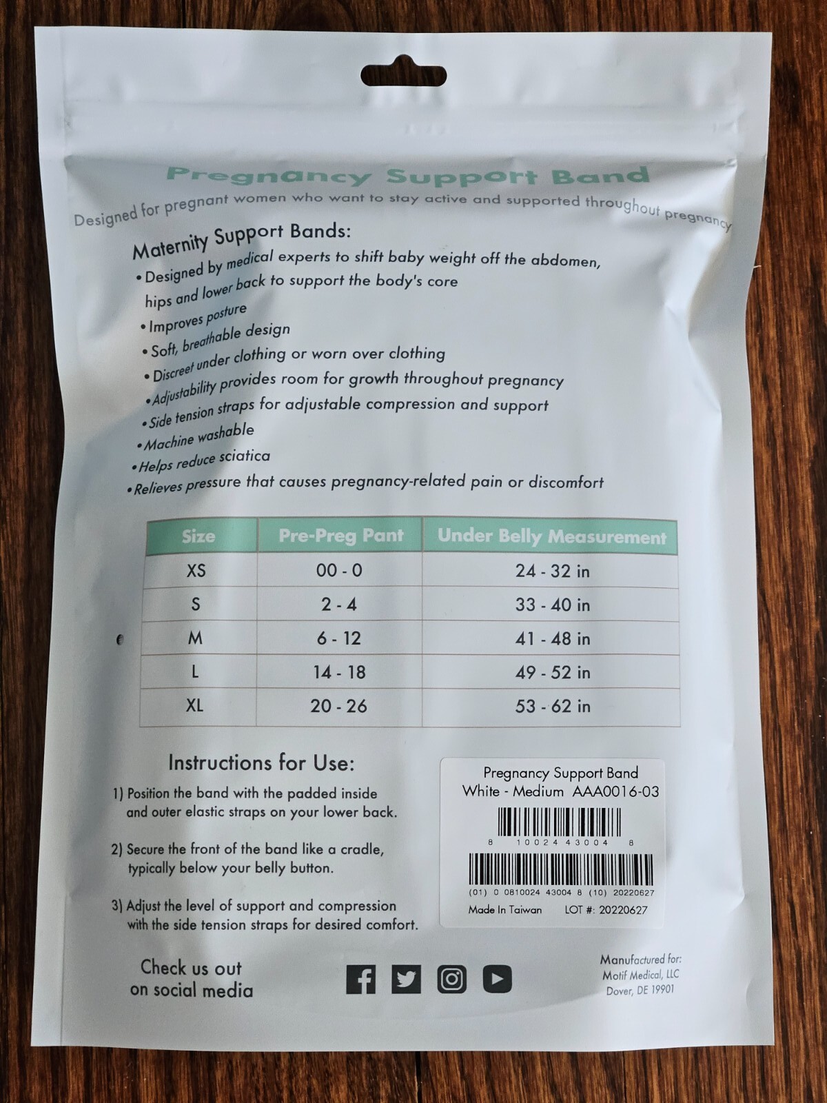 Motif Medical Pregnancy Support Band US Medium 41-48in BRAND NEW