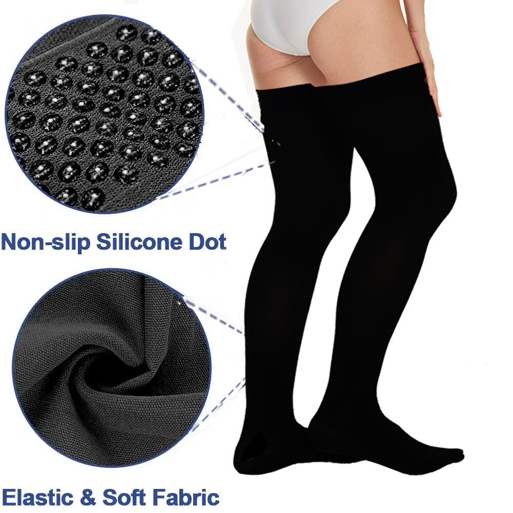 25-35mmhg 1/2 Pairs Women’S Solid Huethigh Highs Thick Tall Long Boot Stockings