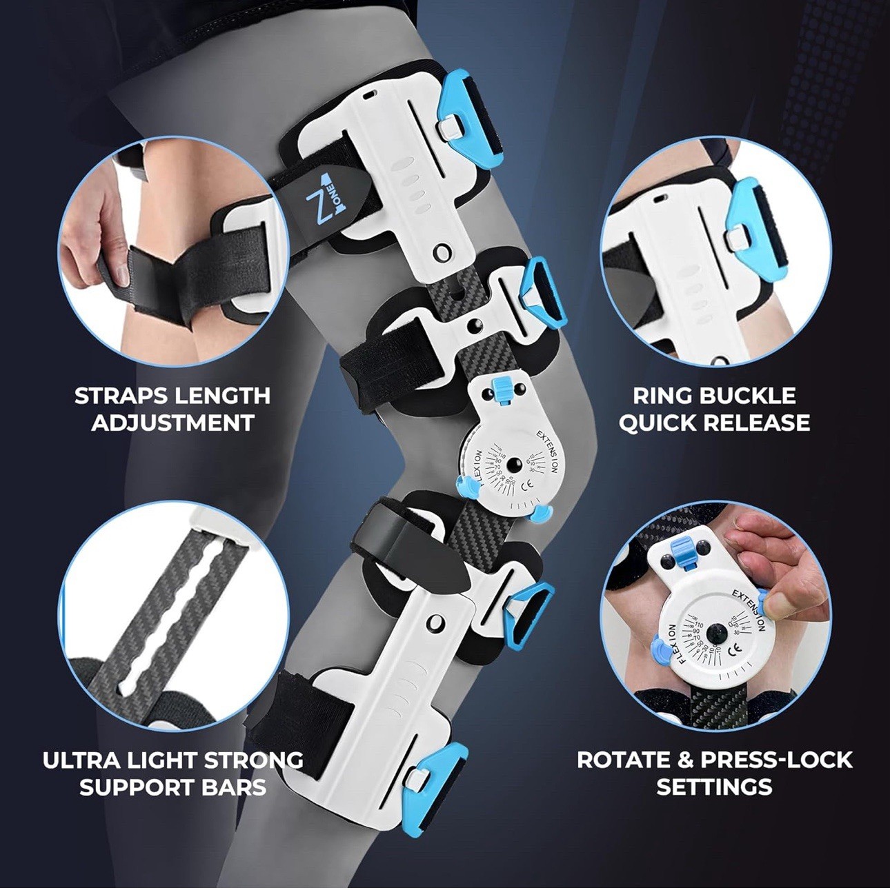 Z1 K10 Eco Hinged ROM Knee Brace – Carbon Fiber Post Op Knee Immobilizer Ligh…