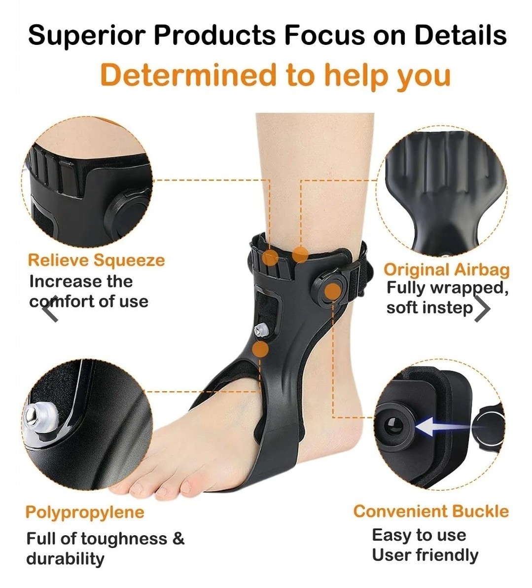 Ober FO-119 Drop Foot Brace Adjustable Black Lightweight Design