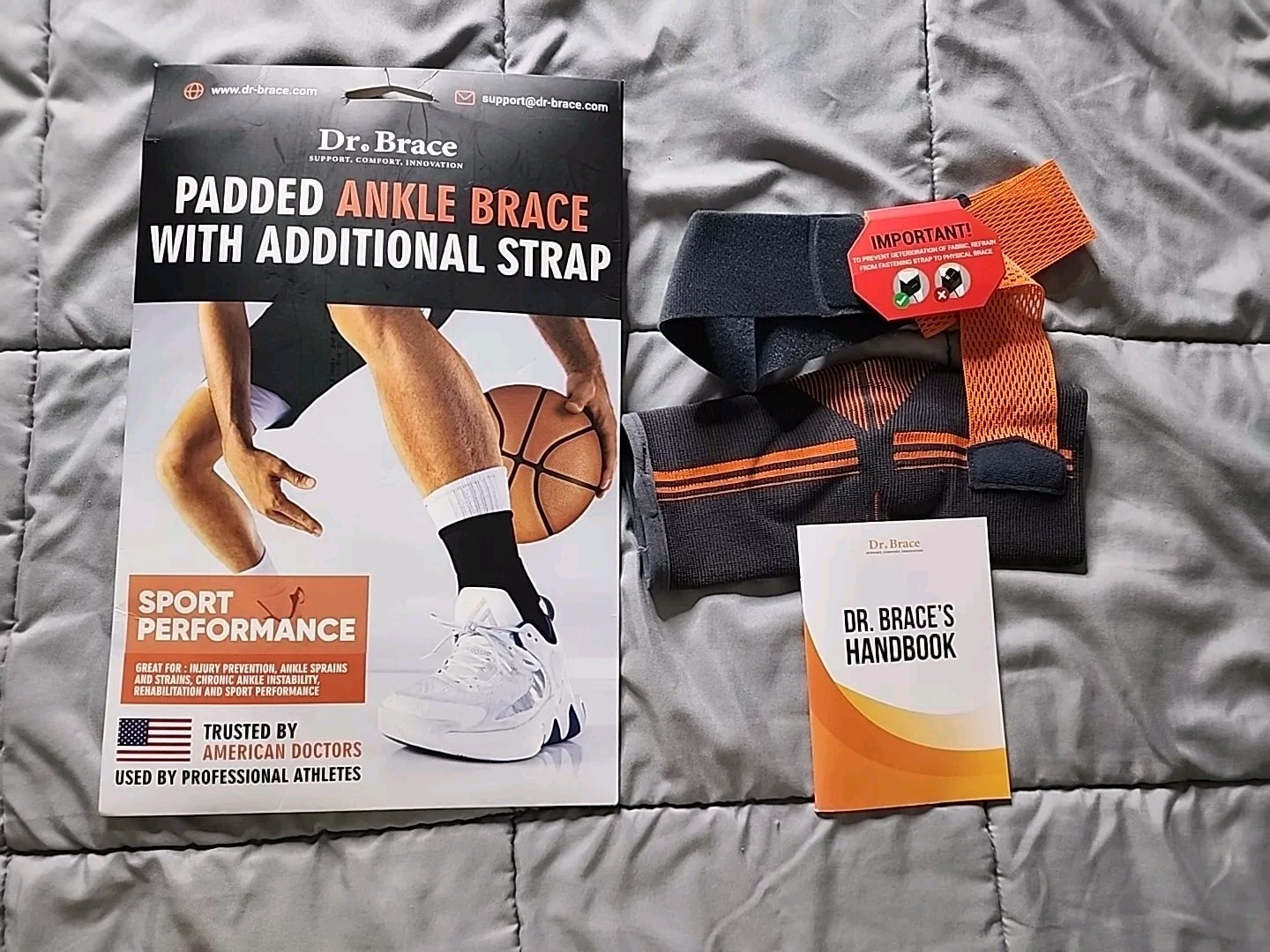 DR. BRACE Ankle Brace with Double Gel Pads and Adjustable Support Strap Size Med