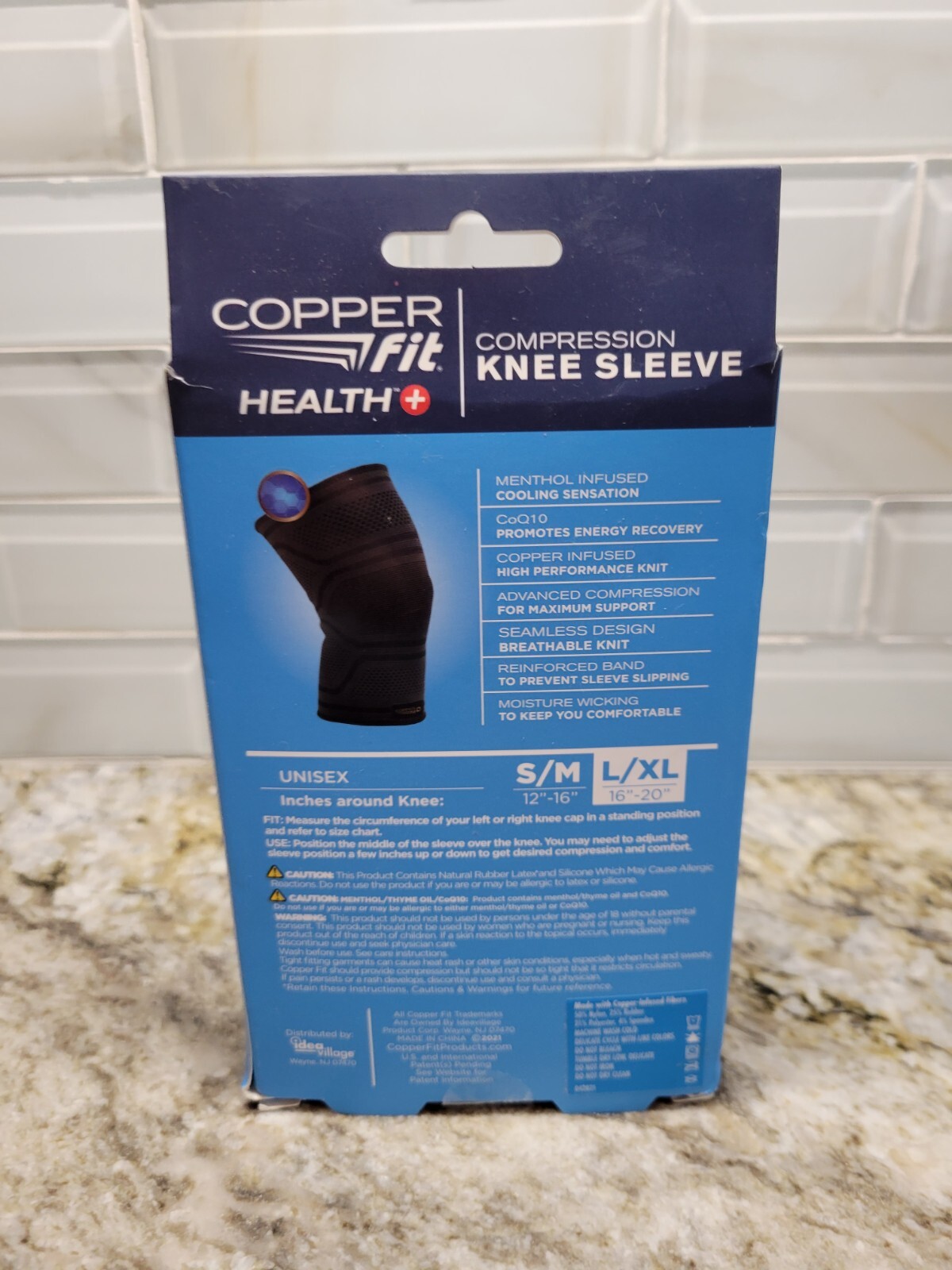 NIB COPPER FIT HEALTH KNEE COMPRESSION SLEEVE INFUSED WITH MENTHOL, LARGE/XLARGE