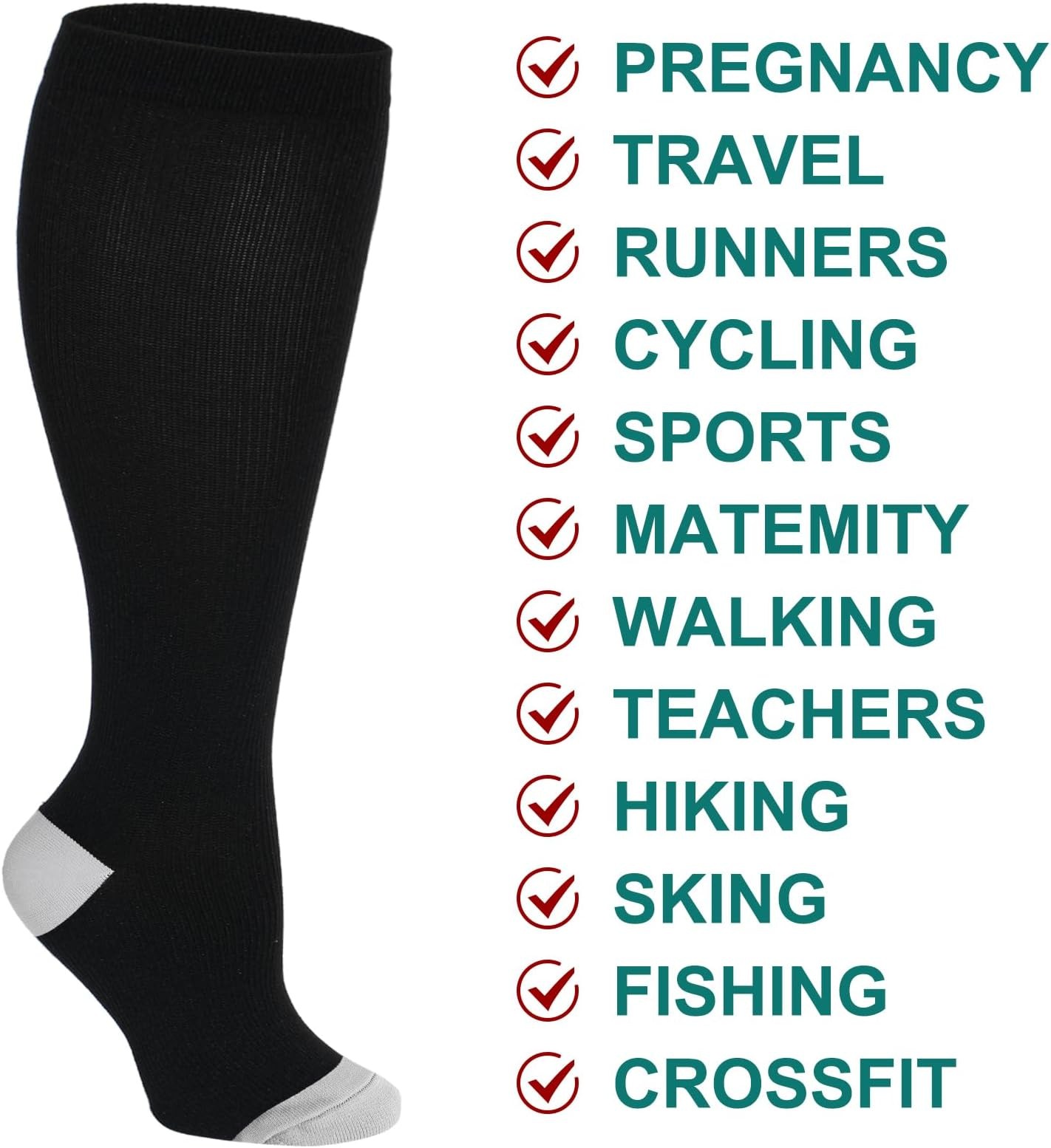Double Couple 3 Pairs Plus Size Wide Calf Compression Socks for Women & Men 2…