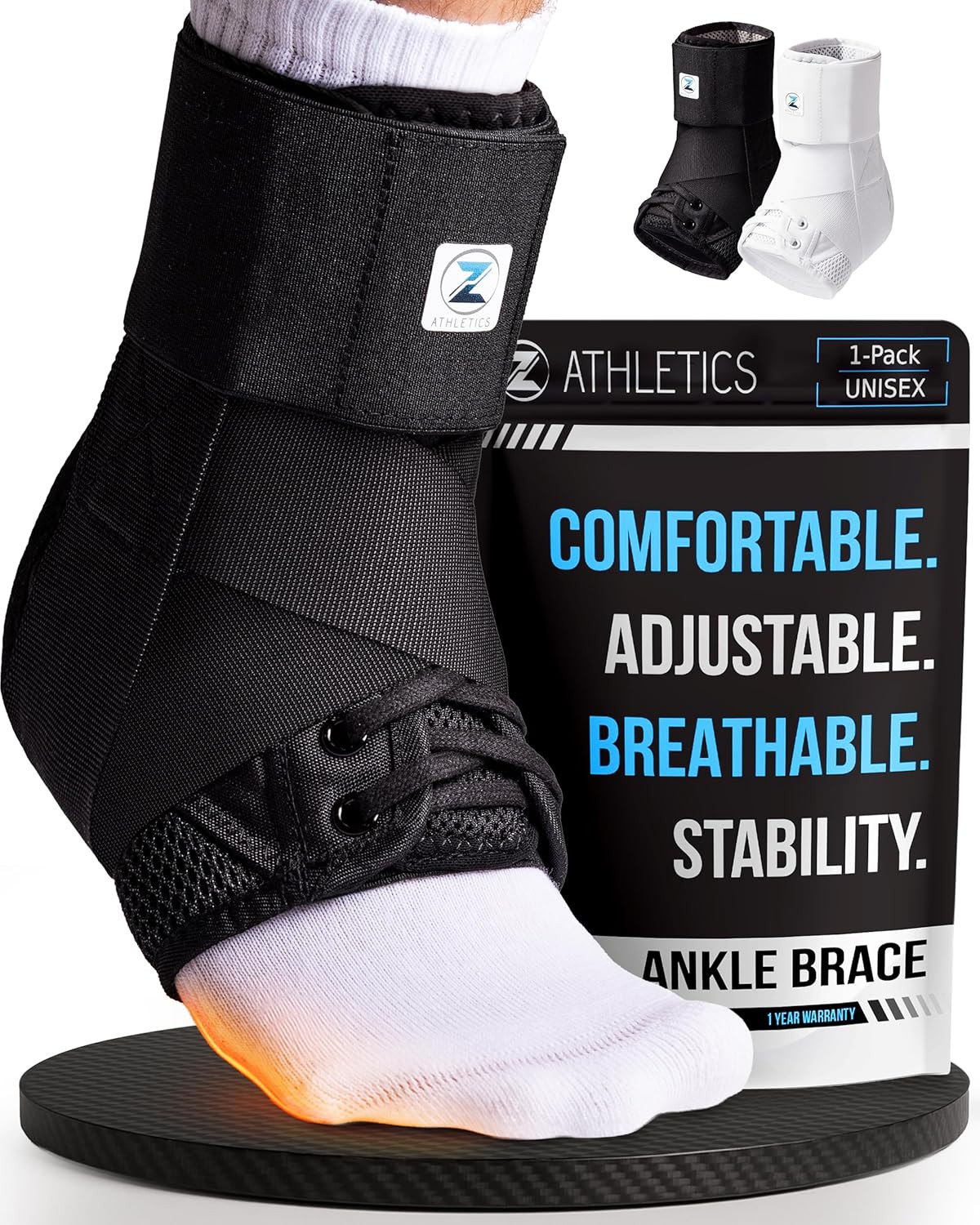 Z ATHLETICS Ankle Brace for Women & Men – Lace up Adjustable Support with Side S