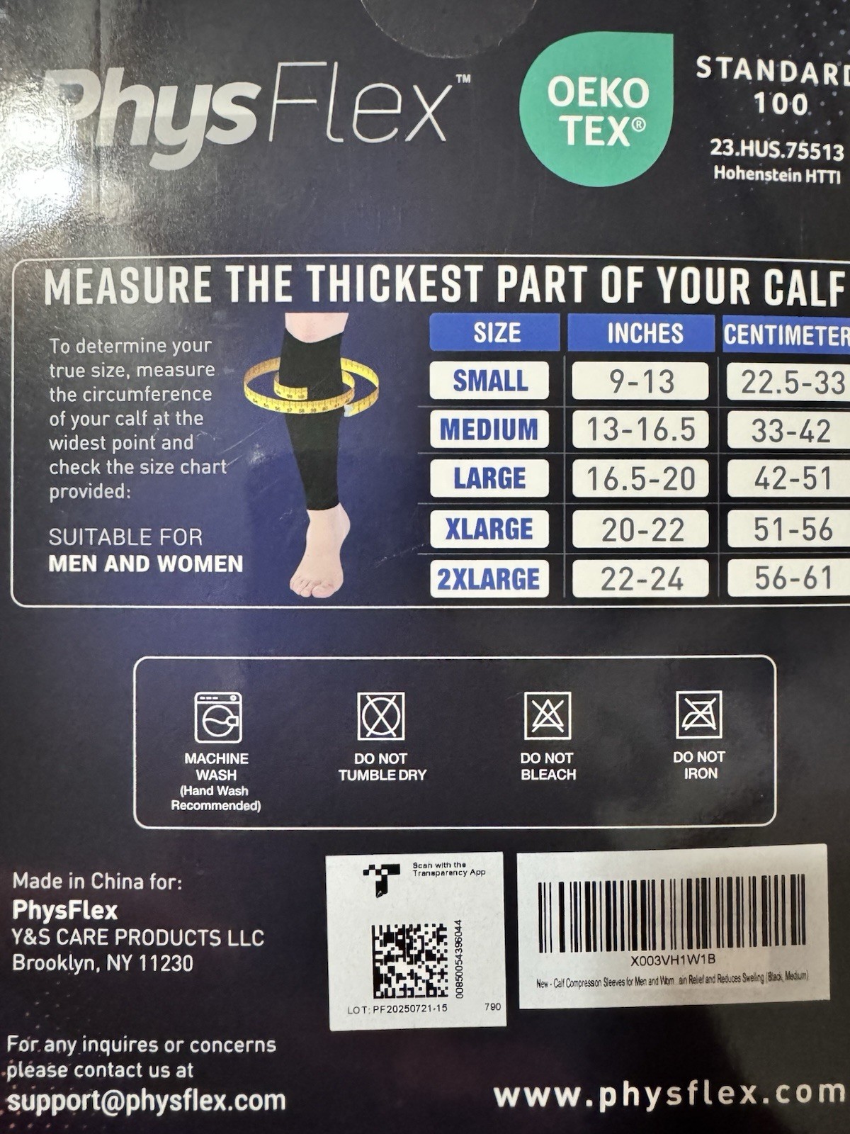 2 Pack Physflex Compression Calf Sleeves Medium Unisex