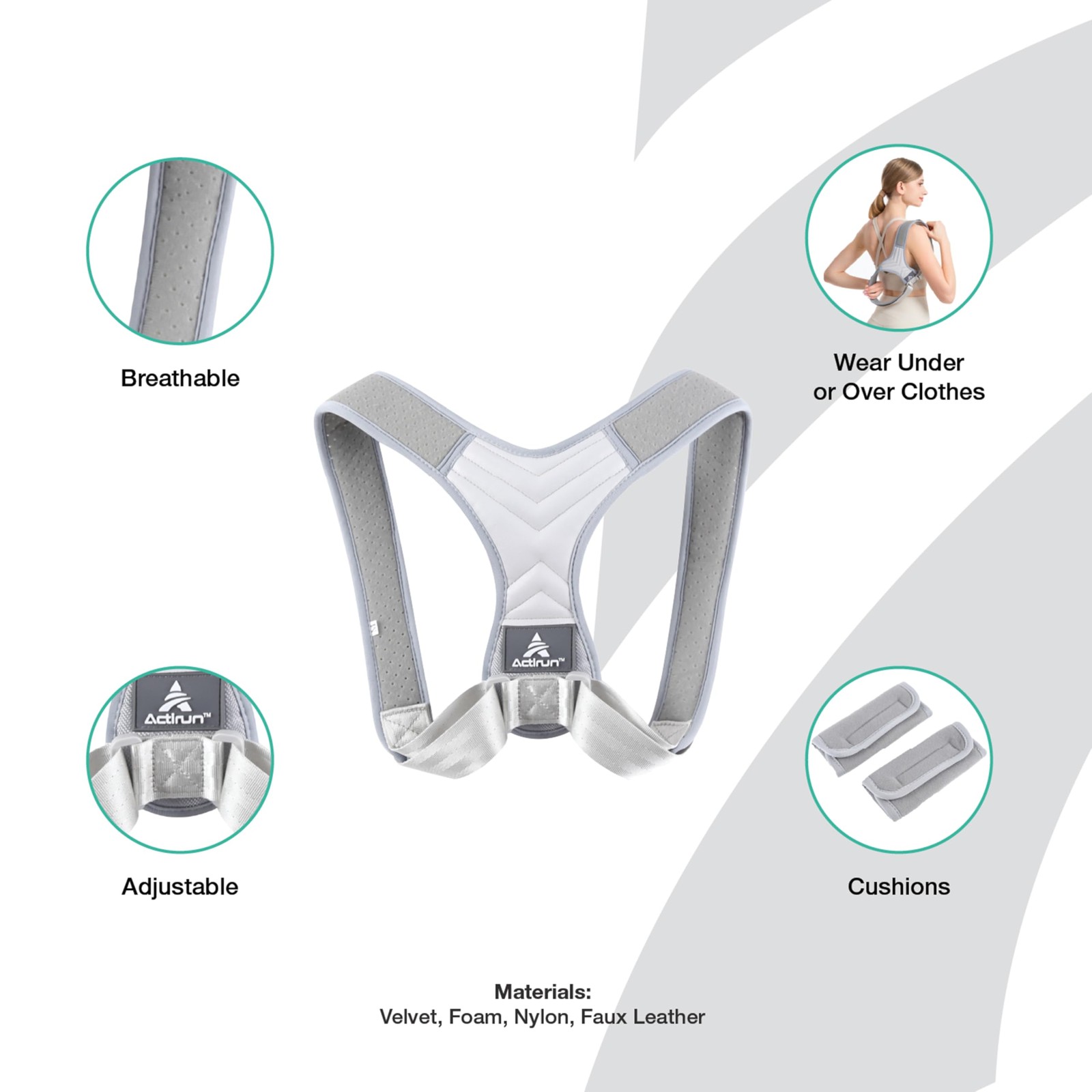 Actirun Shoulder Posture Corrector & Straps for Medium, Gray