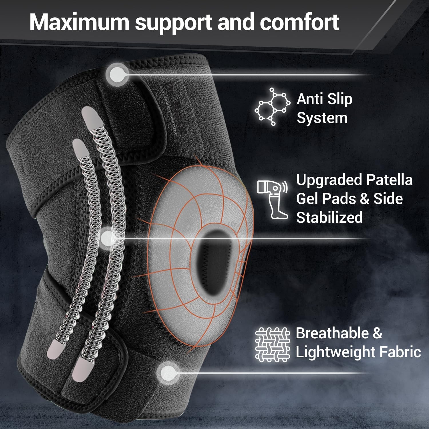 ELITE Knee Brace with Side Stabilizers & Patella Gel Pads for Maximum Knee Pain
