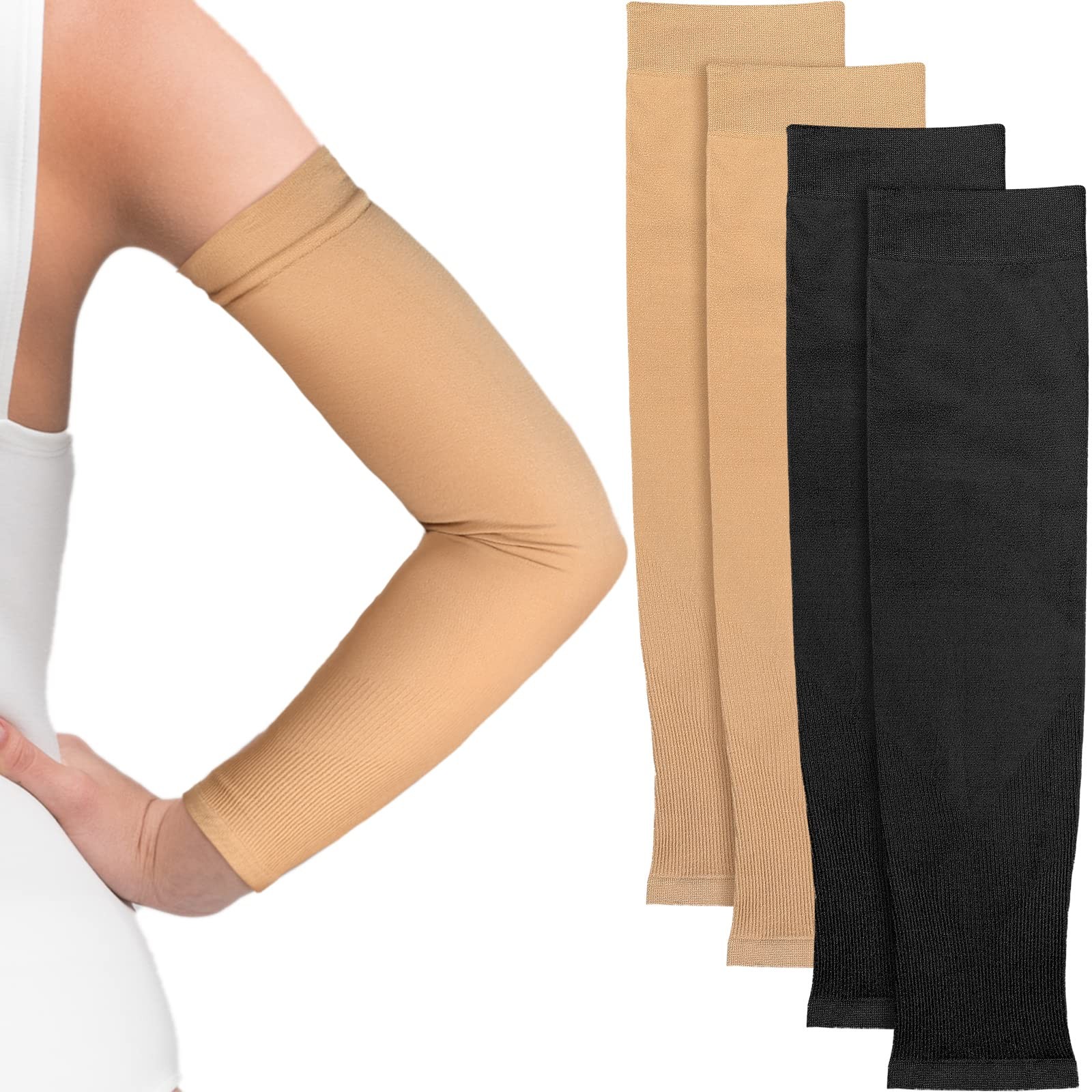 2 Pairs Full Forearm Tattoo Cover Up Compression Sleeves Band Concealer Support