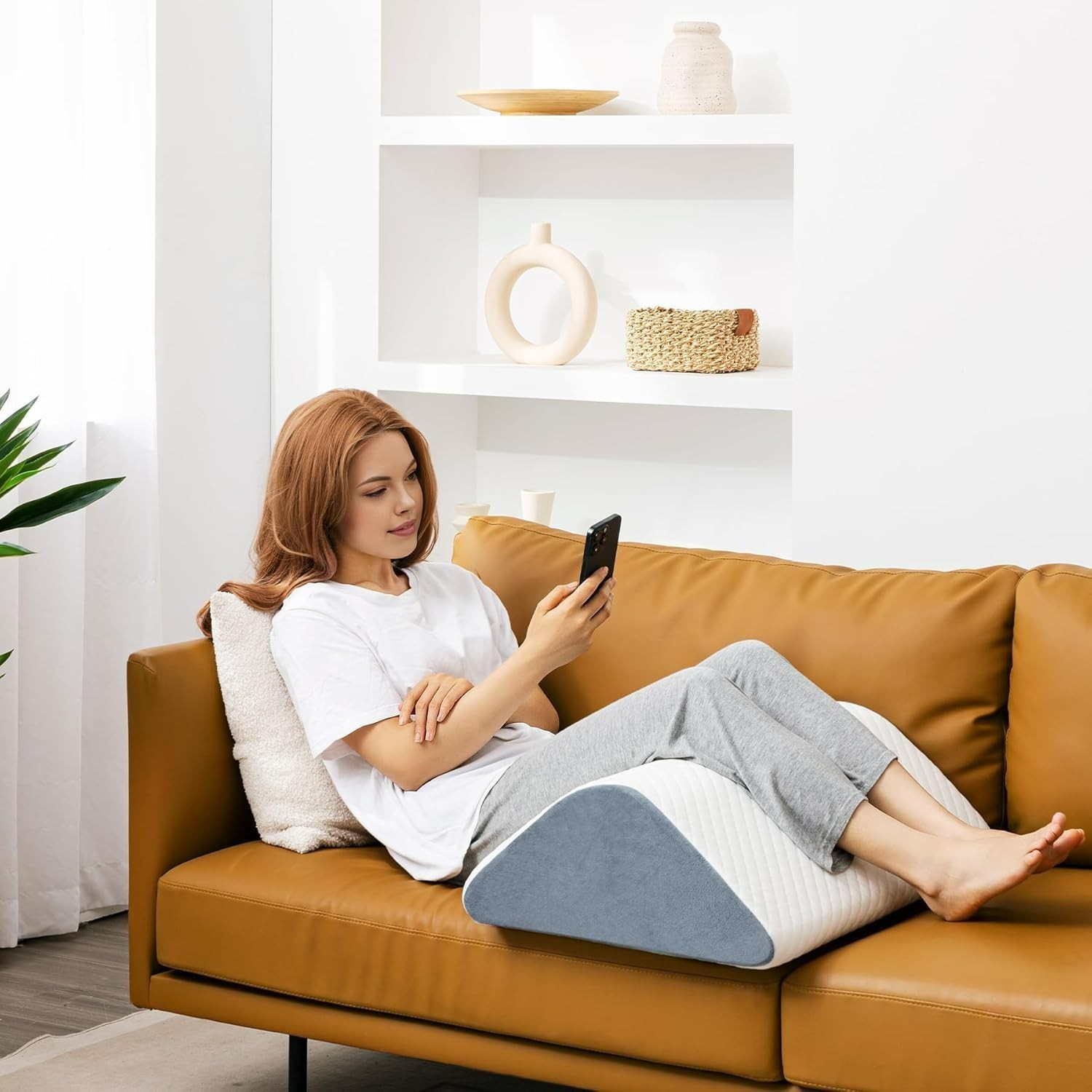 Knee Wedge Pillow for Leg Elevation Post Surgery Recovery with Cover