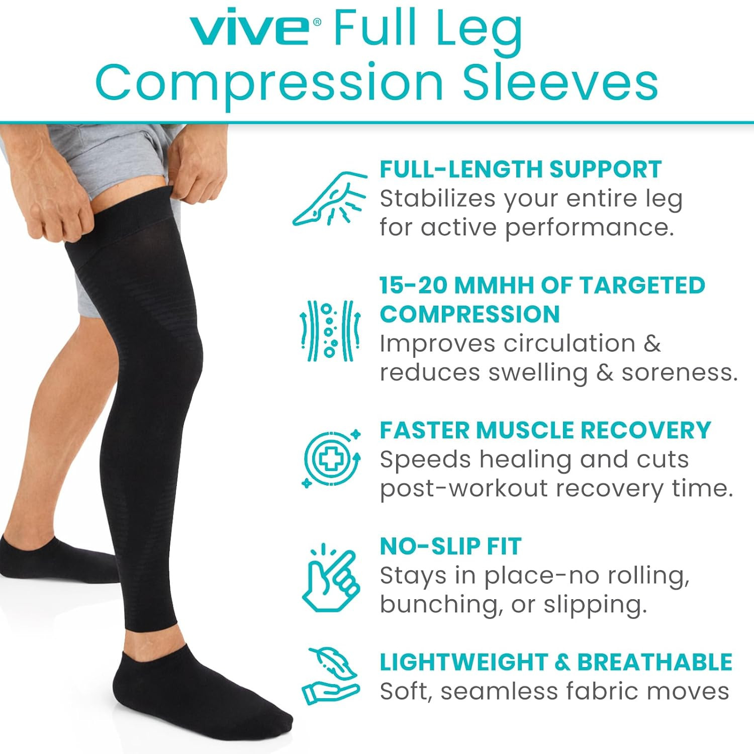 Full Leg Compression Sleeves for Men & Women – Knee, Calf, & Thigh Support