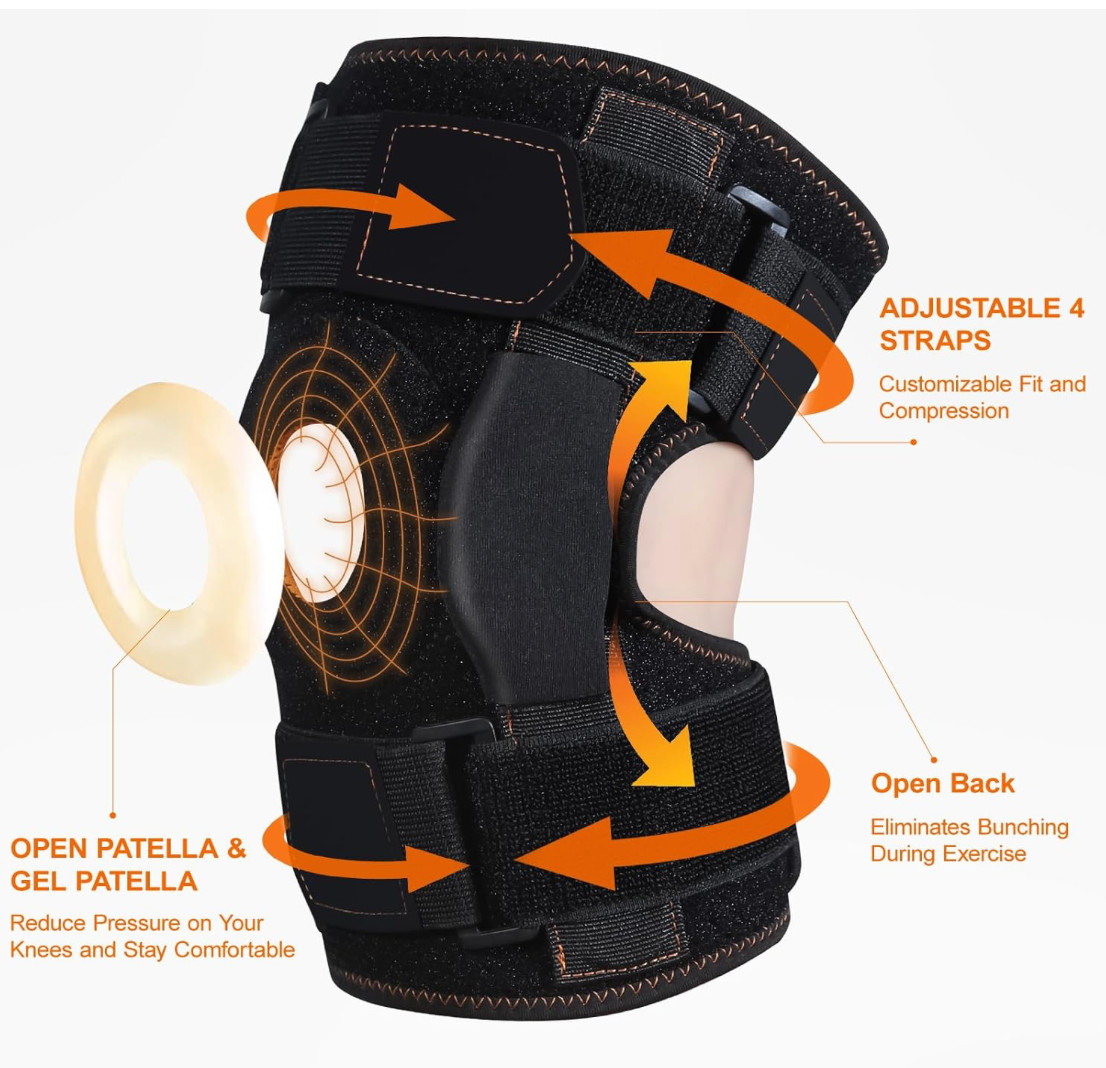 Hinged Knee Brace with Side Stabilizers ROM Knee Support Adjustable Support
