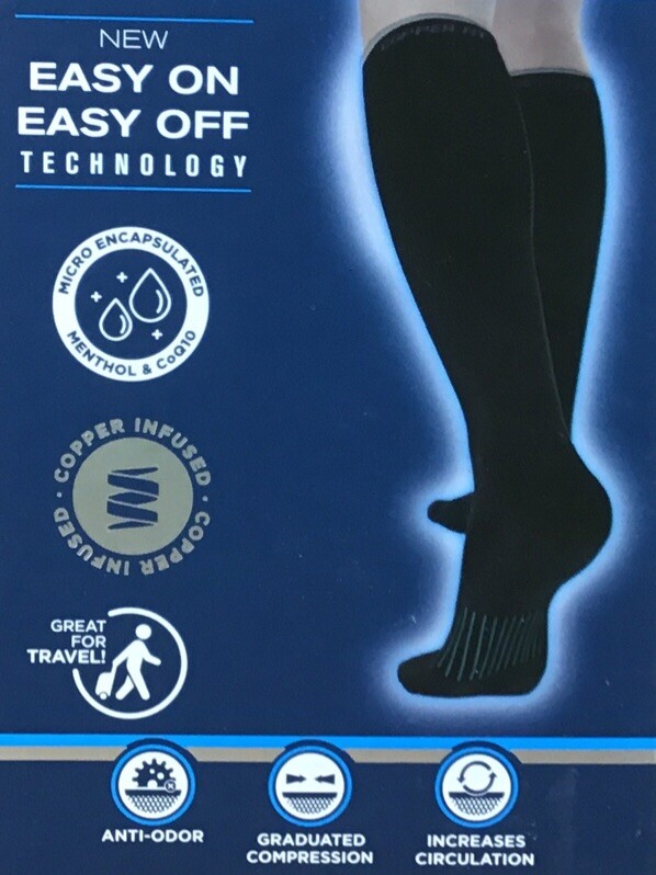 Copper Fit Ice Compression Socks Menthol Infused Black S/M