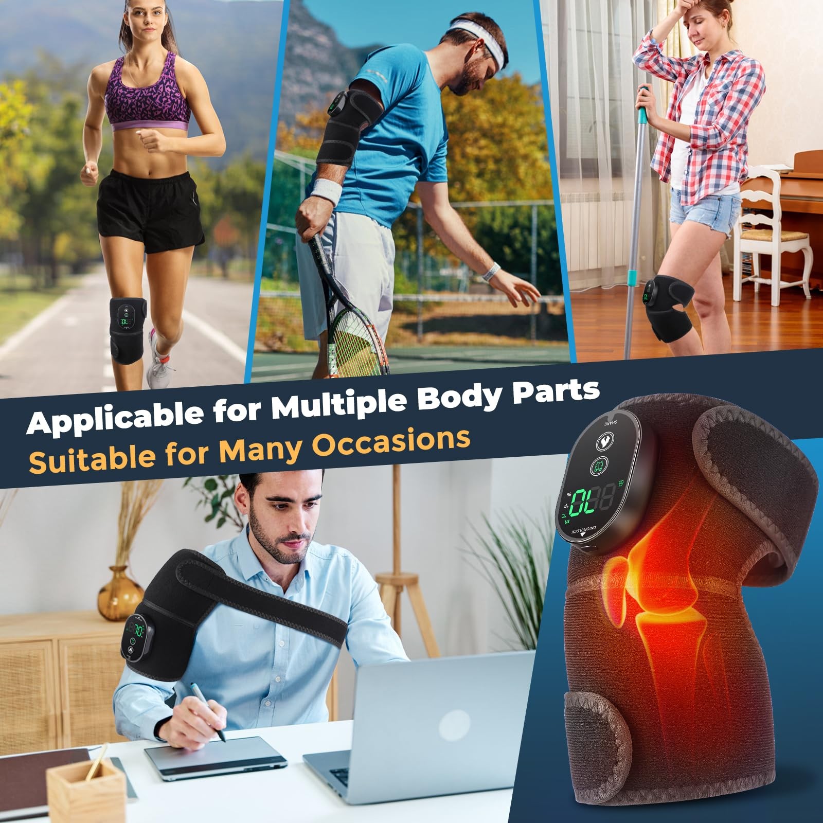 Heated Knee Brace Cordless Heating Pad Multiple Modes Wrap Men Women Seniors