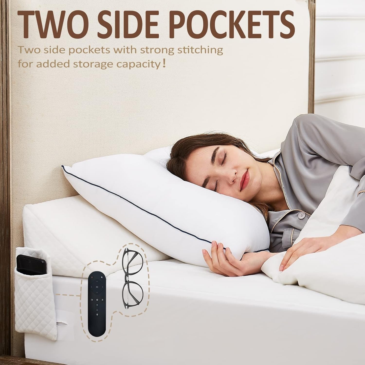 King Size（76″x10″x6″） Bed Wedge Pillow Headboard Bed Gap Filler(0-8″ Triangle