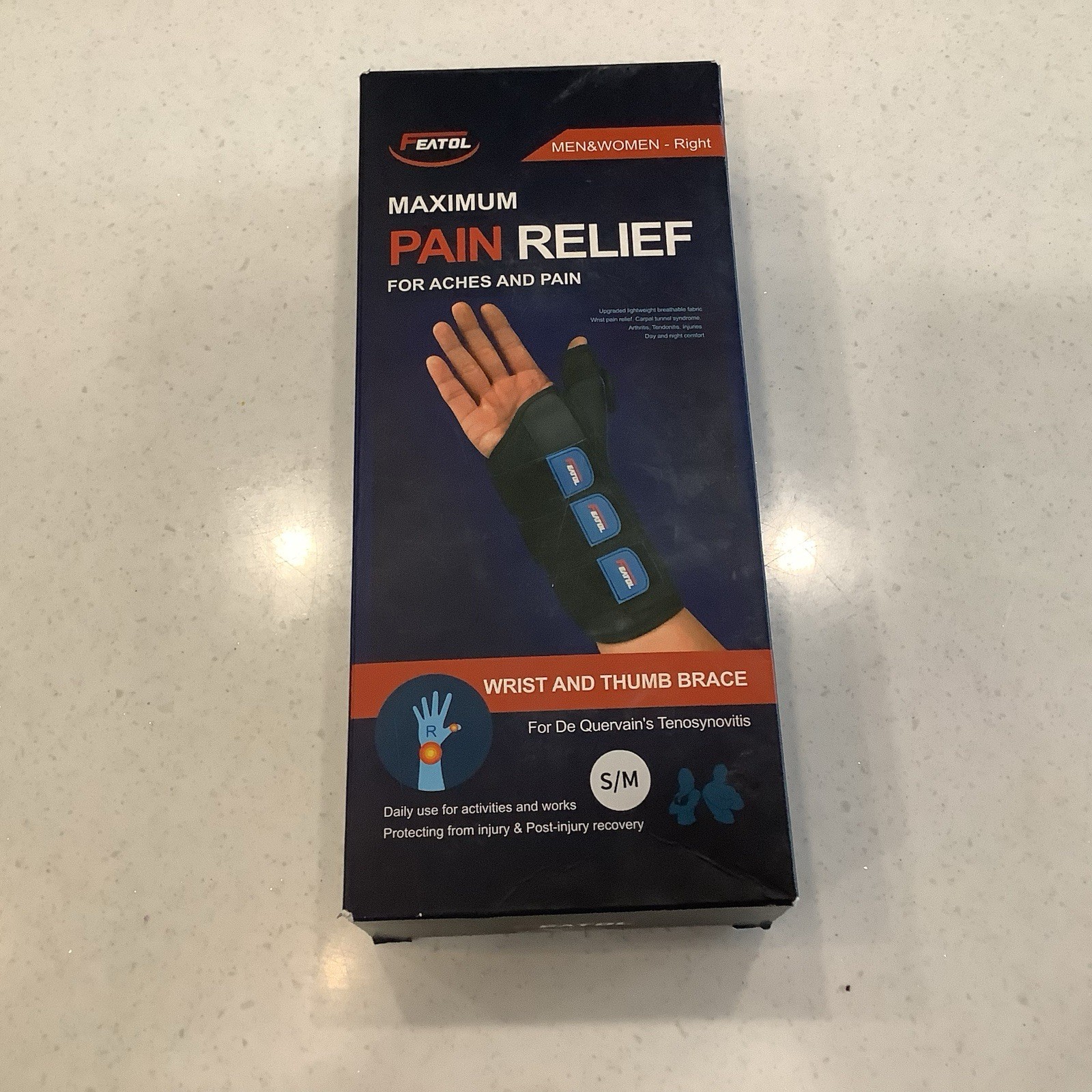 FEATOL Wrist And Thumb Brace Size S/M Right Hand Black