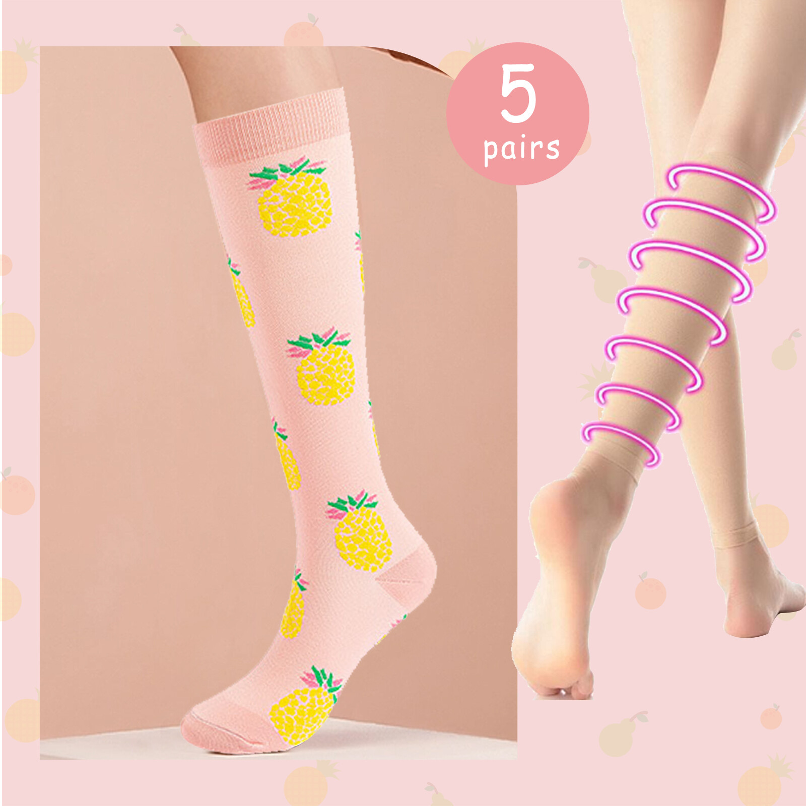 5 Pairs Compression Socks Graduated Support Calf Stockings Womens 20-30 mmHg S/M