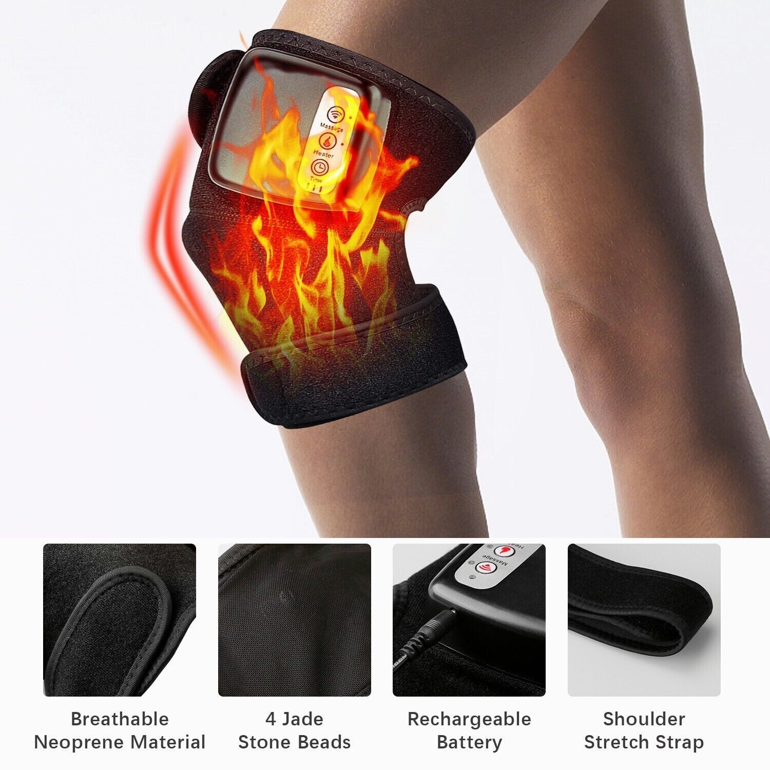 Electric Heating Knee Massager Pad Support Brace Leg Arthritis Therapy Massager
