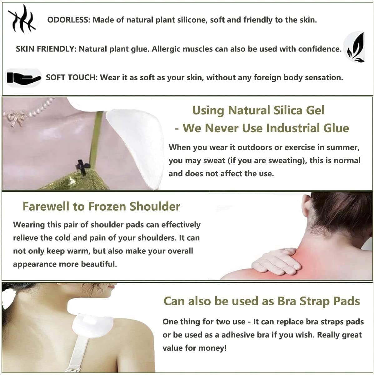 Silicone Shoulder Pads For Women Anti-Slip Push-Up Enhancer Pink 4 PCS