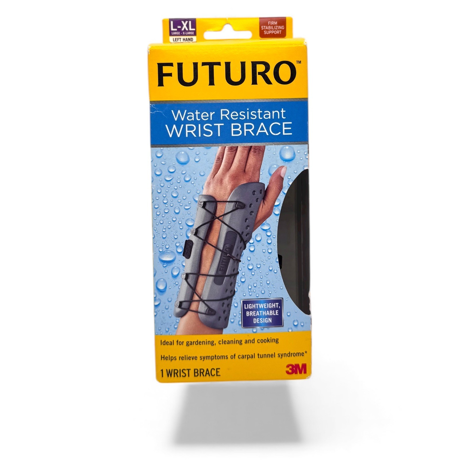 Futuro 3M Water Resistant Wrist Brace Left Hand L-XL Firm Support Splint Straps