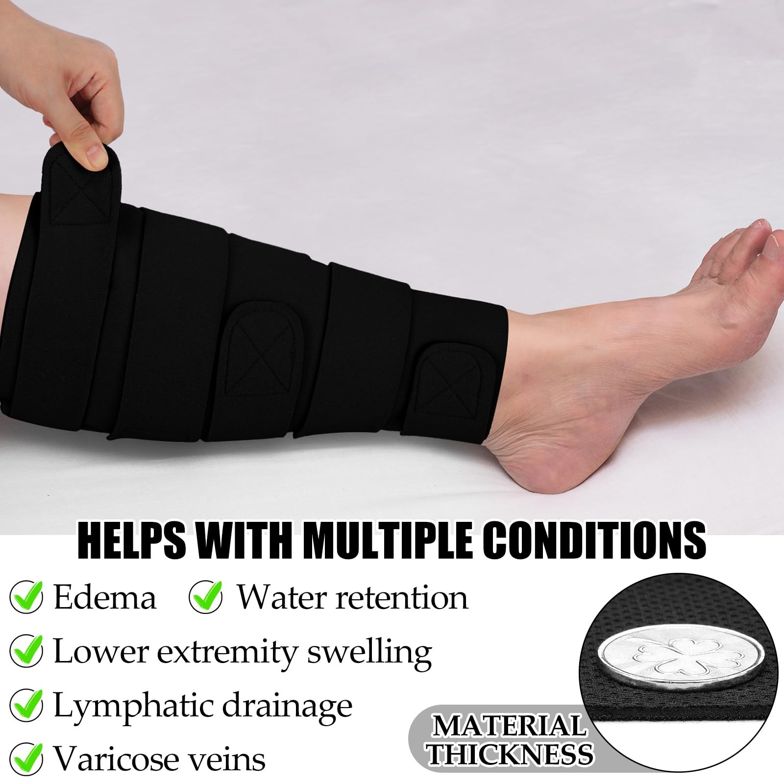 2 Pcs Lymphedema Compression Leg Wraps,Black | Adjustable Lower Leg Cover up, Me