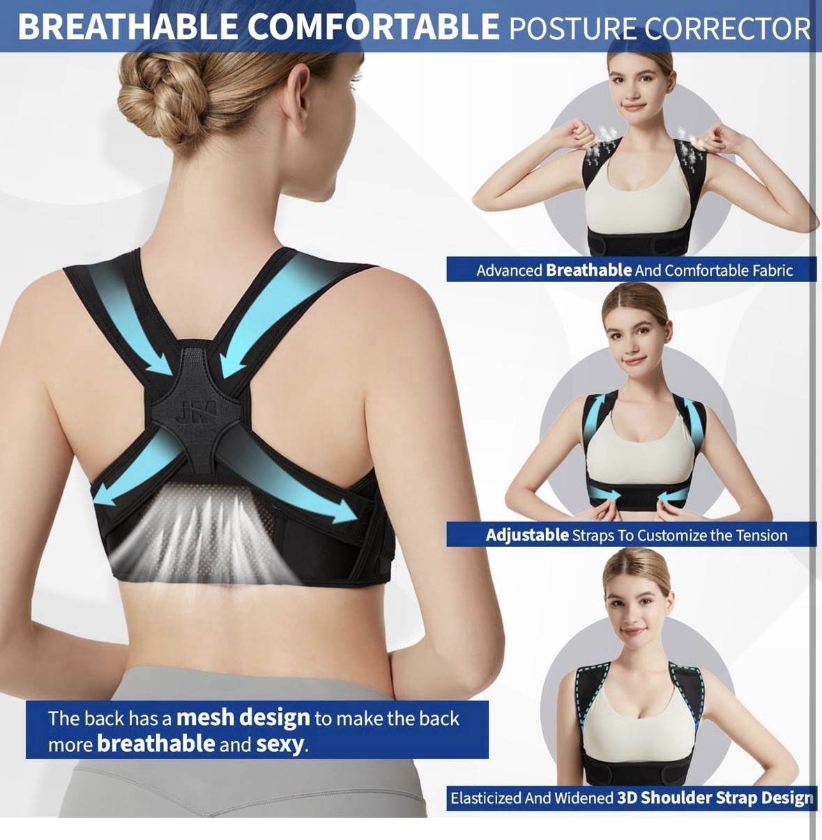 Posture Corrector for Back Support: Adjustable Shoulder Posture Brace Black L/XL